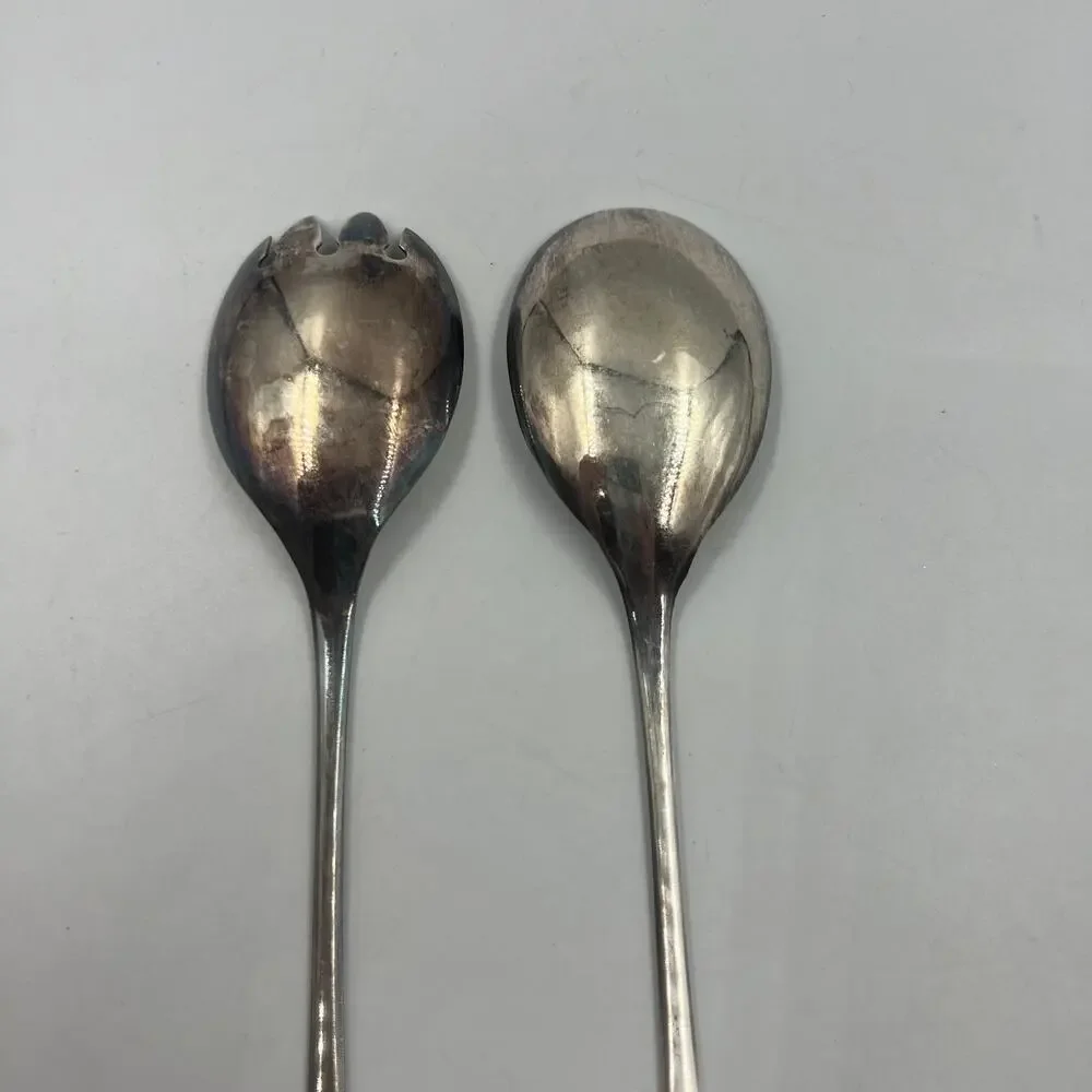 Vintage‎ Set Flatware Salad Servers Spoon & Fork Long Handles Minimalist Design